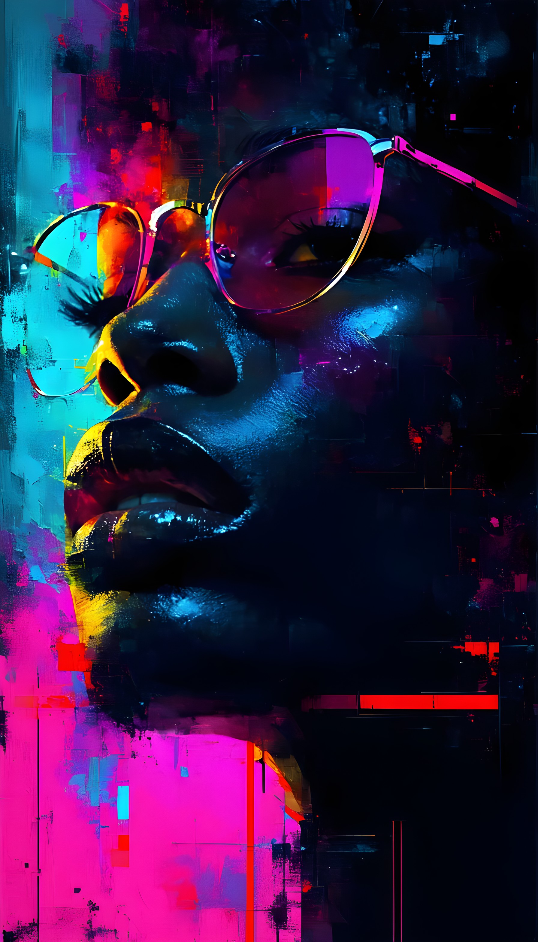 Vibrant Neon Cyberpunk Portrait Glitch Art, cyberpunk, neon art, glitch aesthetic, futuristic, vibrant, abstract