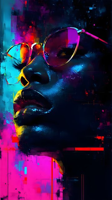 Vibrant Neon Cyberpunk Portrait Glitch Art