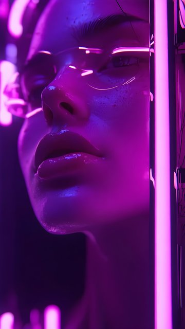 Cyberpunk Neon Woman Portrait | Pink Purple Aesthetic
