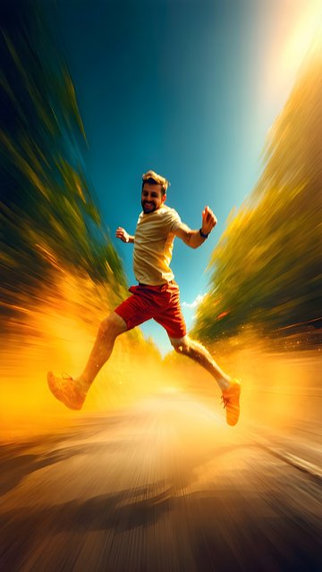 Joyful Man Jumping, Dynamic Motion Blur