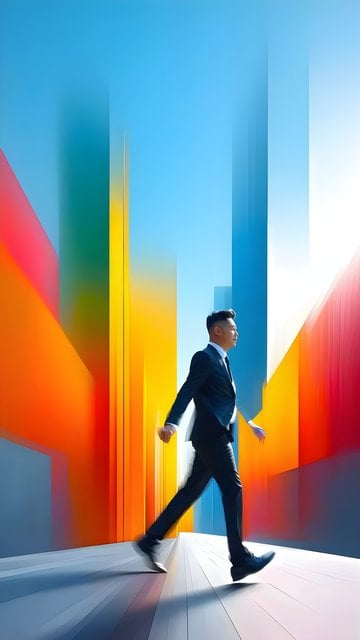 Dynamic Businessman in Vibrant Abstract City