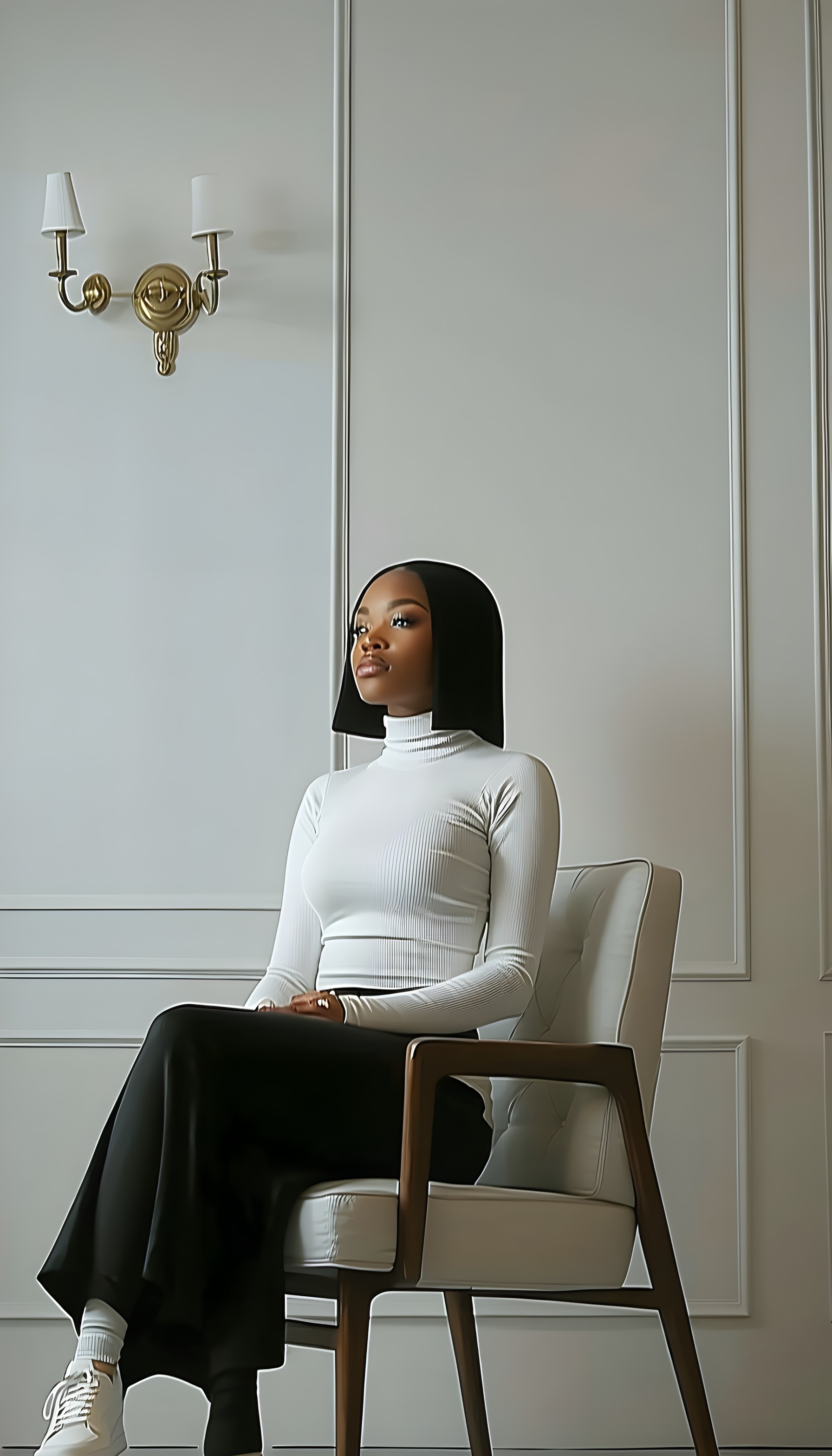 Elegant Minimalist Portrait for Phone Wallpaper, elegant woman, portrait, minimalist, sophisticated, fashion, monochrome