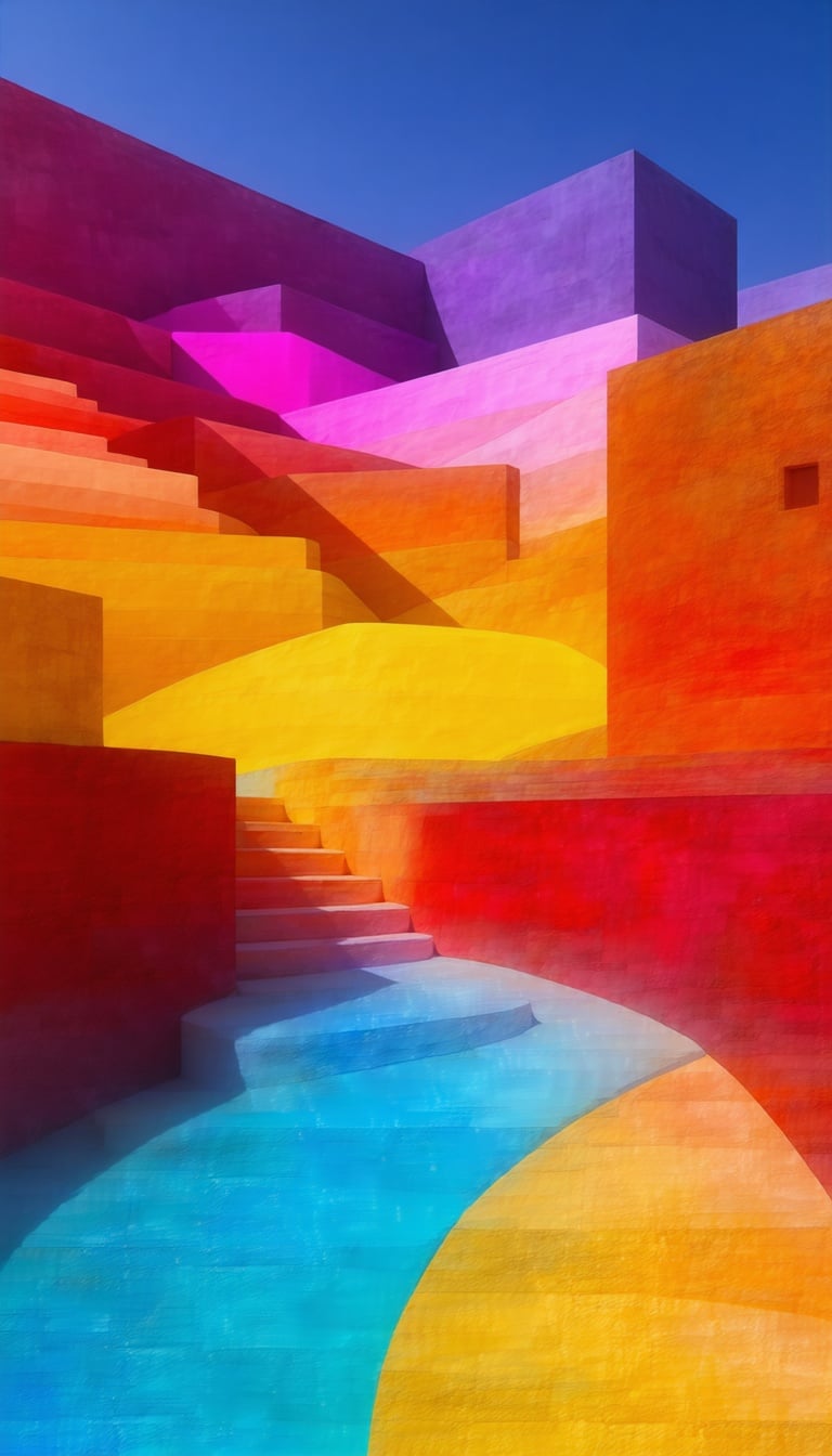 색채의 건축물, 추상, 건축, 색채, 디자인, 건축물, 계단