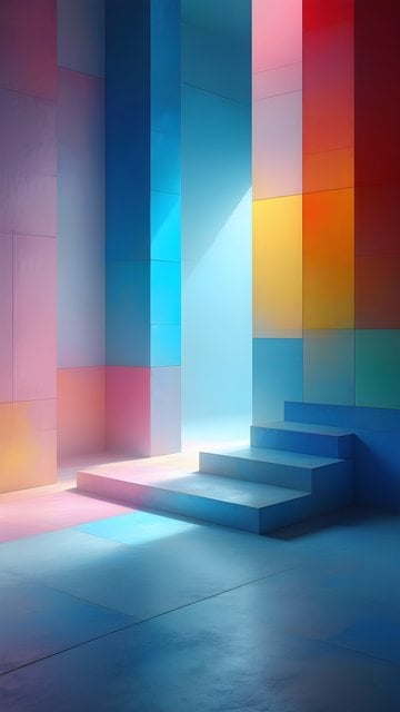 Vibrant Geometric Abstract Stairs Light Passage
