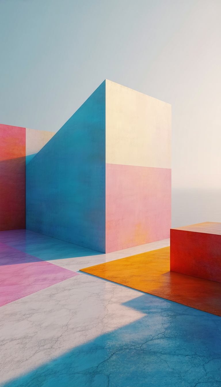 파스텔톤 추상 건축물, 추상, 건축, 디자인, 색감, 파스텔, minimal