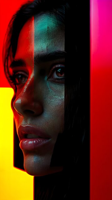Dramatic Neon Lit Portrait Woman Wallpaper