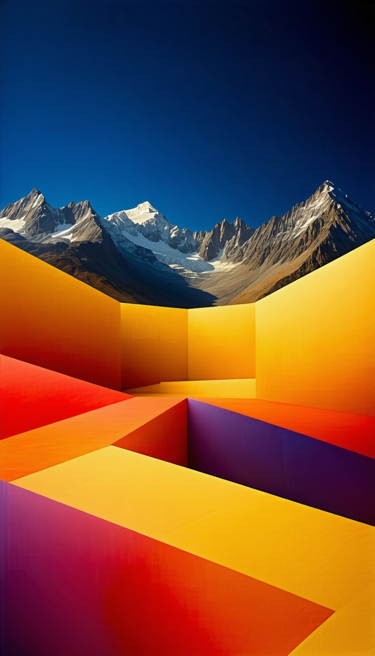추상적인 건축과 설산 풍경, 추상, 건축, 산맥, 설산, 풍경, 색감