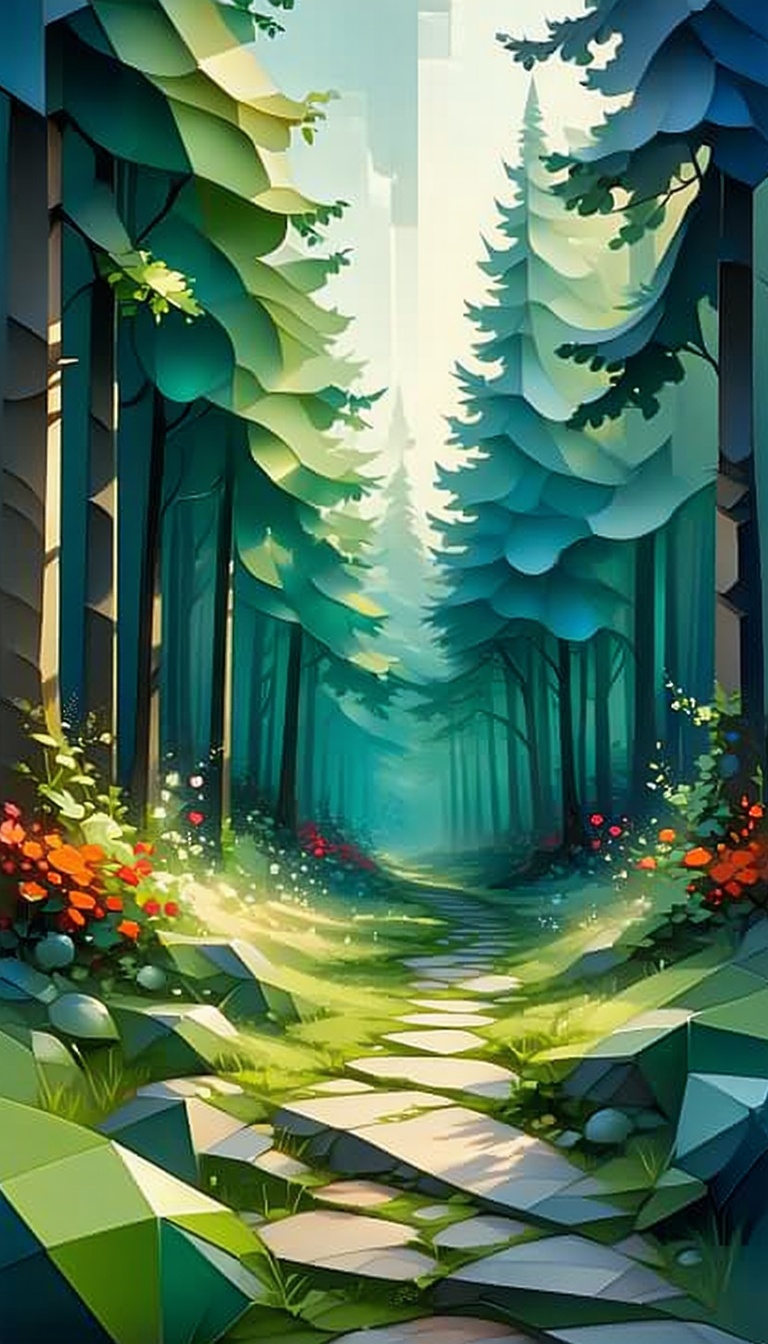 숲 속의 돌길, 숲, 숲길, 돌길, 자연, 풍경, 그림