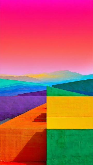 Vibrant Geometric Layers Abstract Landscape Wallpaper