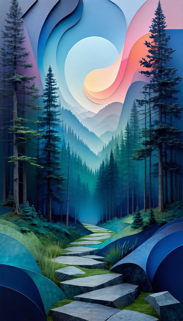 종이 공예 숲길 풍경, 종이공예, Paper Art, 디지털 아트, Digital Art, 숲, Forest