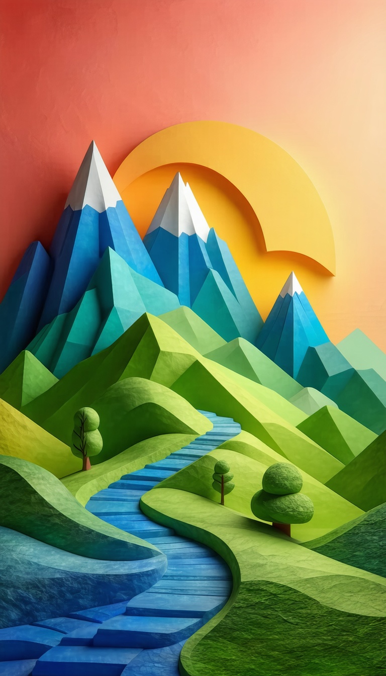 종이접기 풍경: 푸른 산과 계곡, 종이접기, 페이퍼크래프트, 풍경, 산, 계곡, 자연