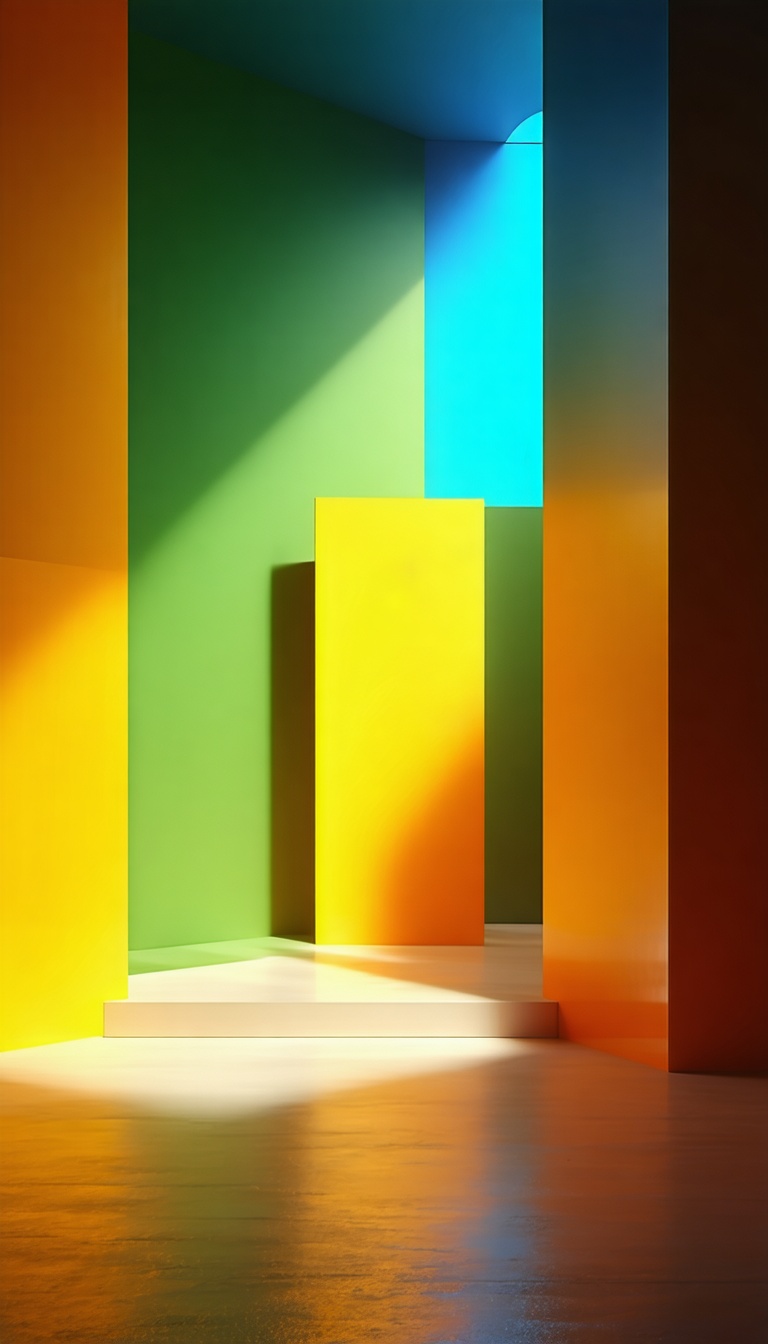 색감이 돋보이는 추상 공간, 추상, 공간, 색감, 조명, 기하학, 디자인