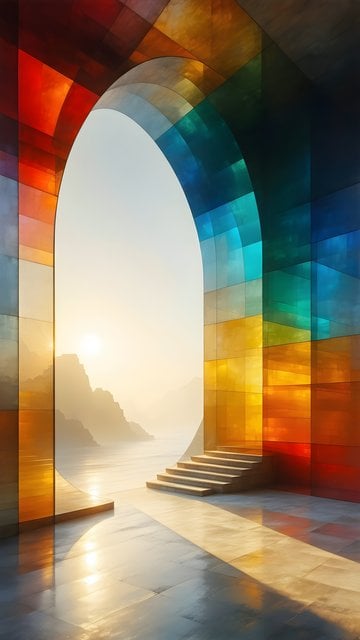 Rainbow Archway Golden Sunrise Seascape Wallpaper
