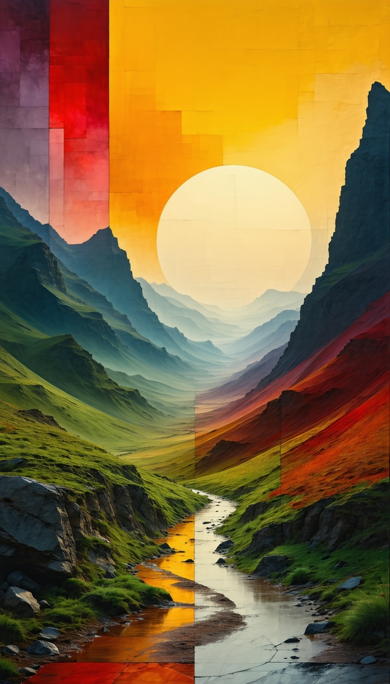 아름다운 협곡의 일몰, 일몰, 협곡, 산맥, 강, 풍경화, 추상화