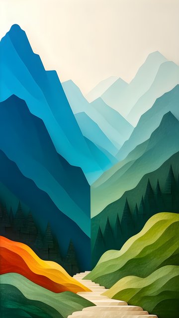 Abstract Layered Mountain Valley Landscape Wallpaper