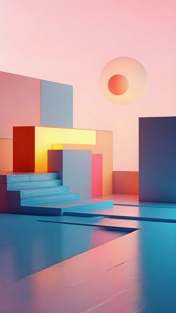 Pastel Geometric Dreamscape 3D Mobile Wallpaper