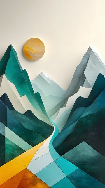 Abstract Geometric Mountain Landscape Sunrise Wallpaper