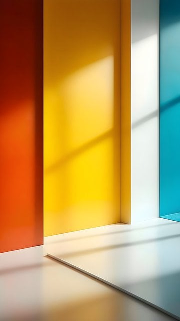 Vibrant Geometric Color Blocks with Sunlight Shadows
