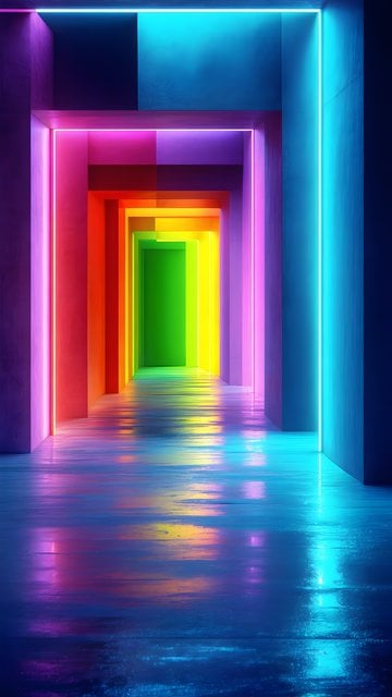 Neon Rainbow Hallway Gradient Lights