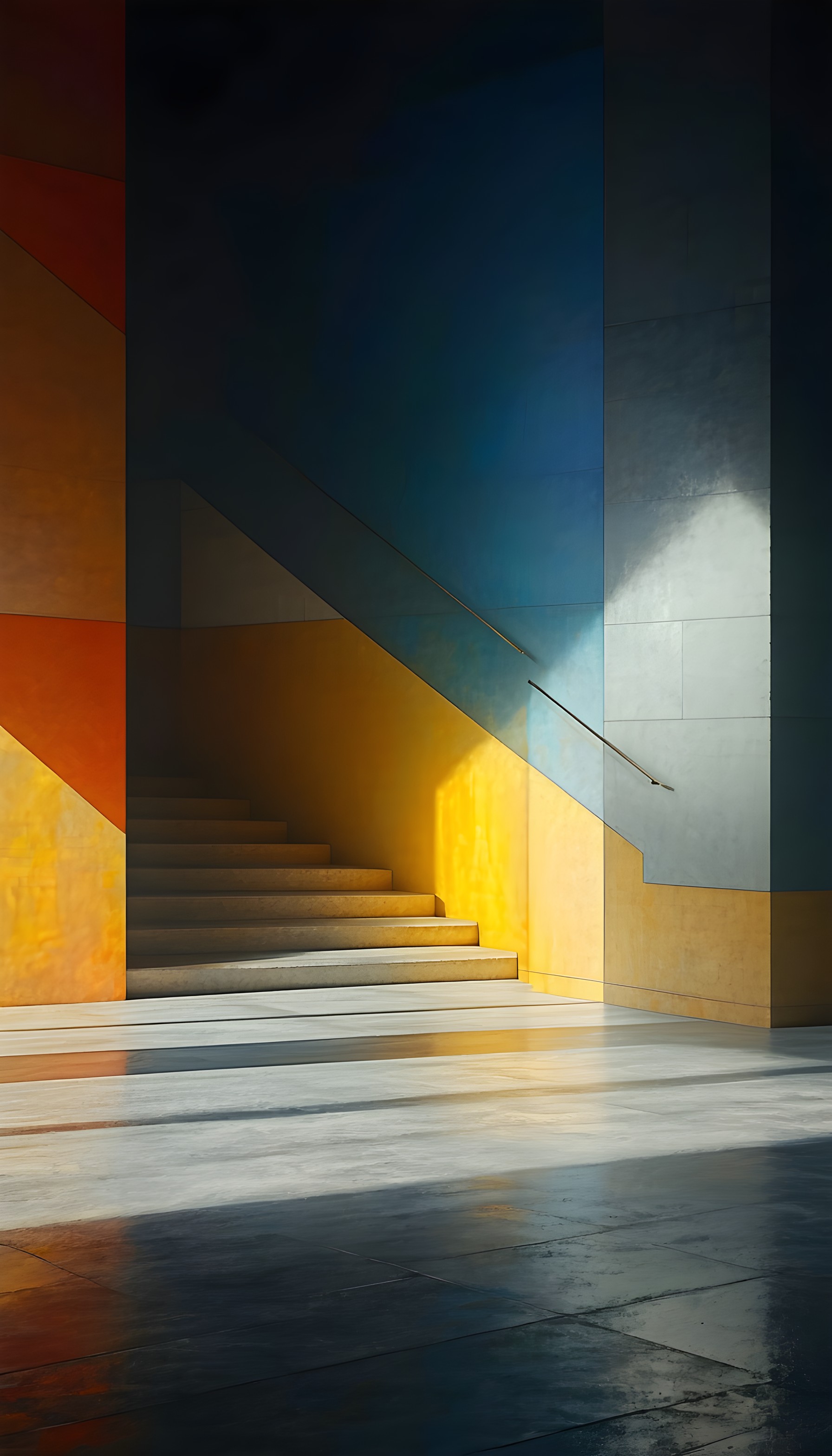 Geometric Sunlight Staircase Abstract Mobile Wallpaper, geometric, abstract, modern architecture, staircase, sunlight, shadows