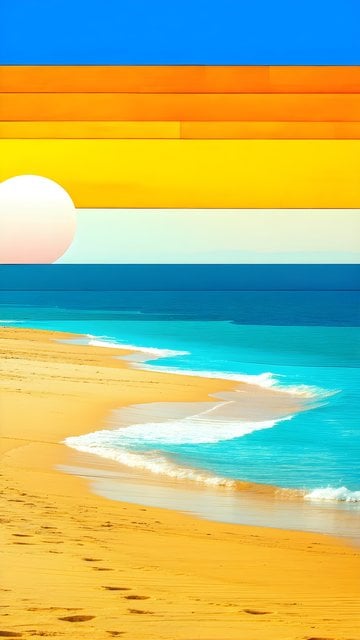 Vibrant Stylized Tropical Beach Sunset Wallpaper