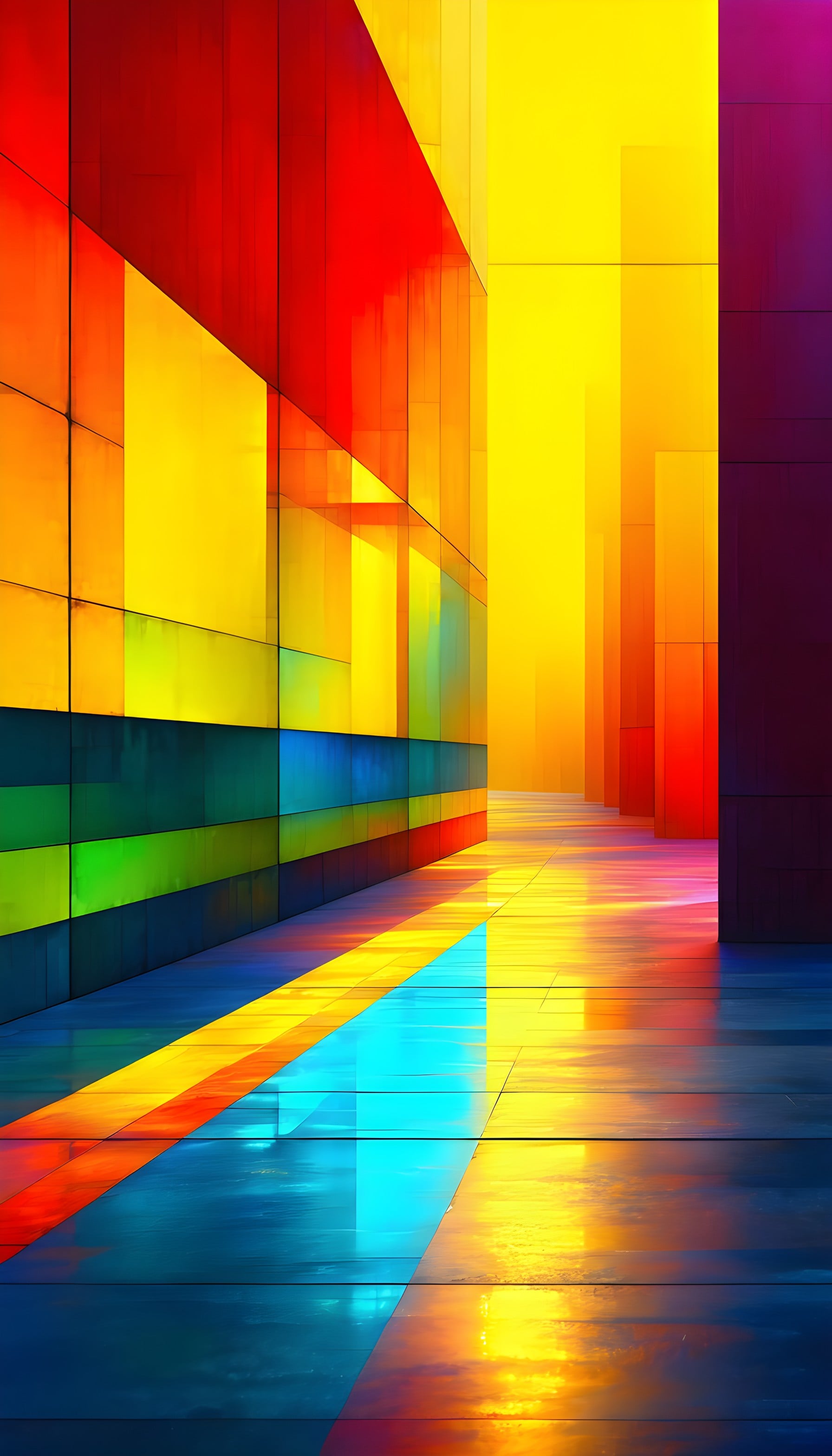 Vibrant Geometric Light Play Mobile Wallpaper, abstract, geometric, vibrant, colorful, modern architecture, light play