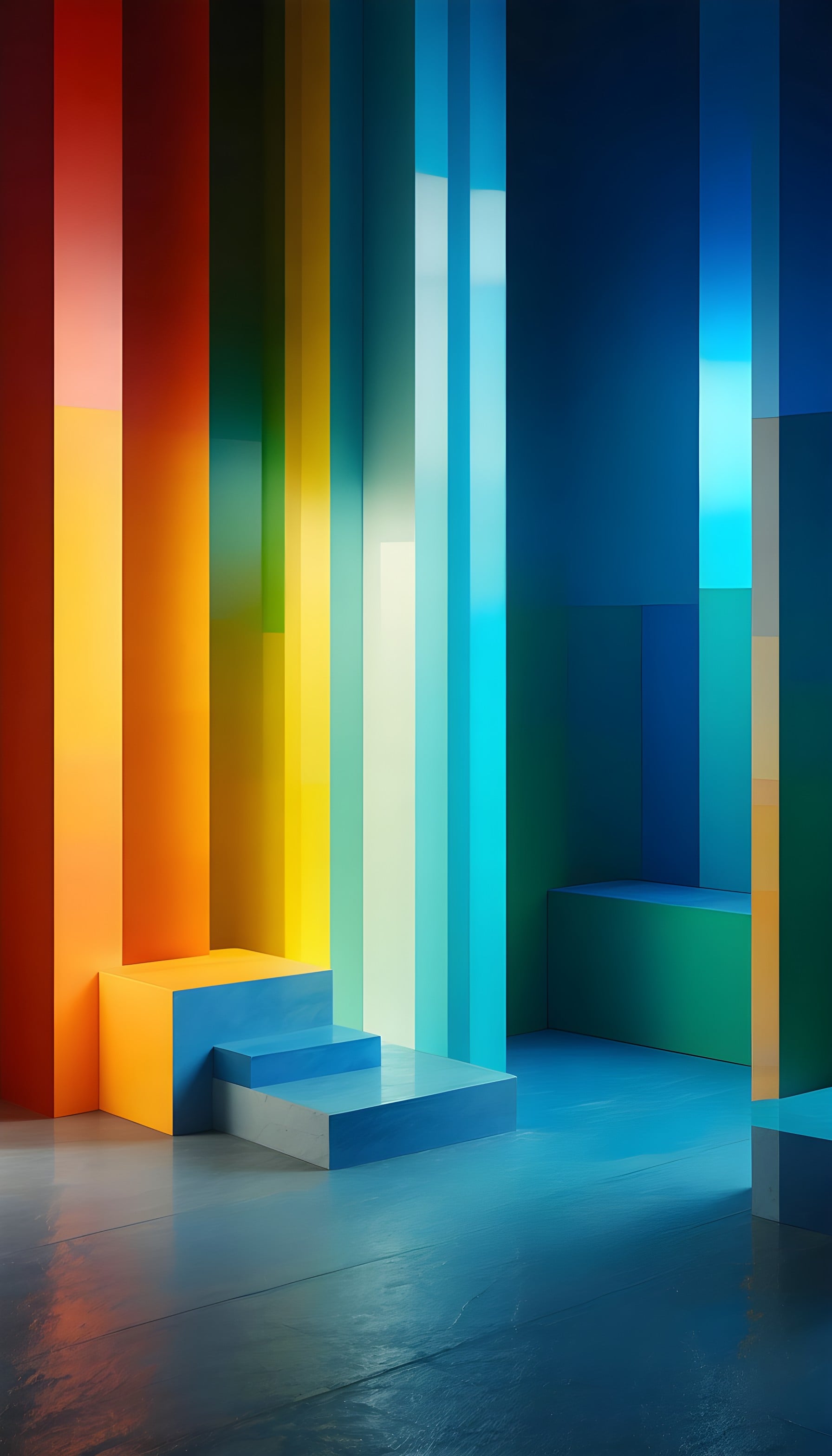 Modern Geometric Spectrum Platform Wallpaper, abstract, geometric, colorful, spectrum, digital art, 3d render