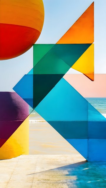 Vibrant Geometric Abstract Shapes Beach Art