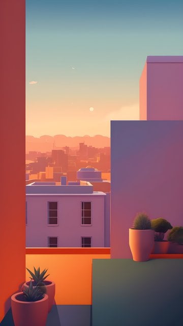 Minimalist City Sunset View Aesthetic Wallpaper