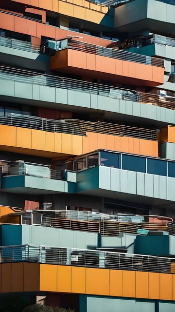 Modern Architectural Facade with Colorful Geometry