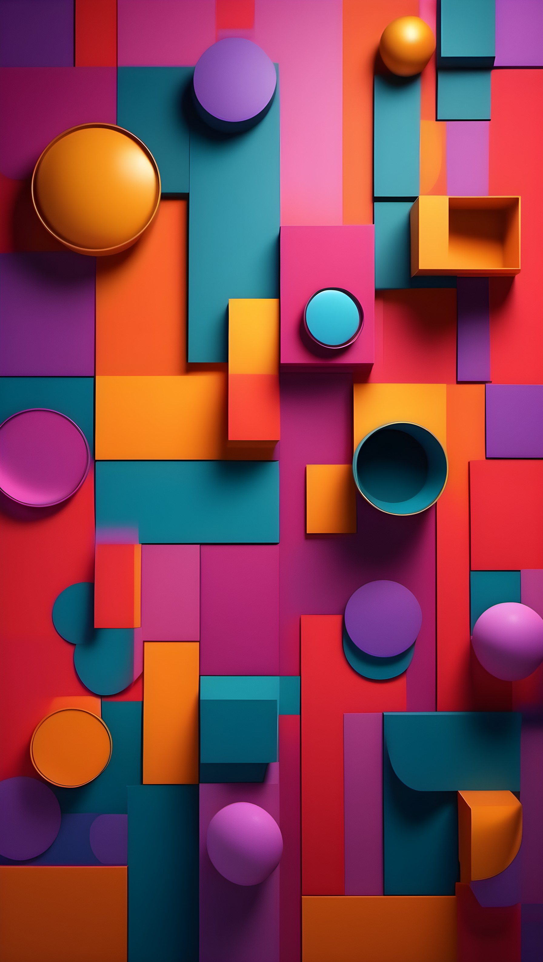 Vibrant Abstract 3D Geometric Shapes Phone Wallpaper, abstract, geometric, 3d render, vibrant, colorful, modern art