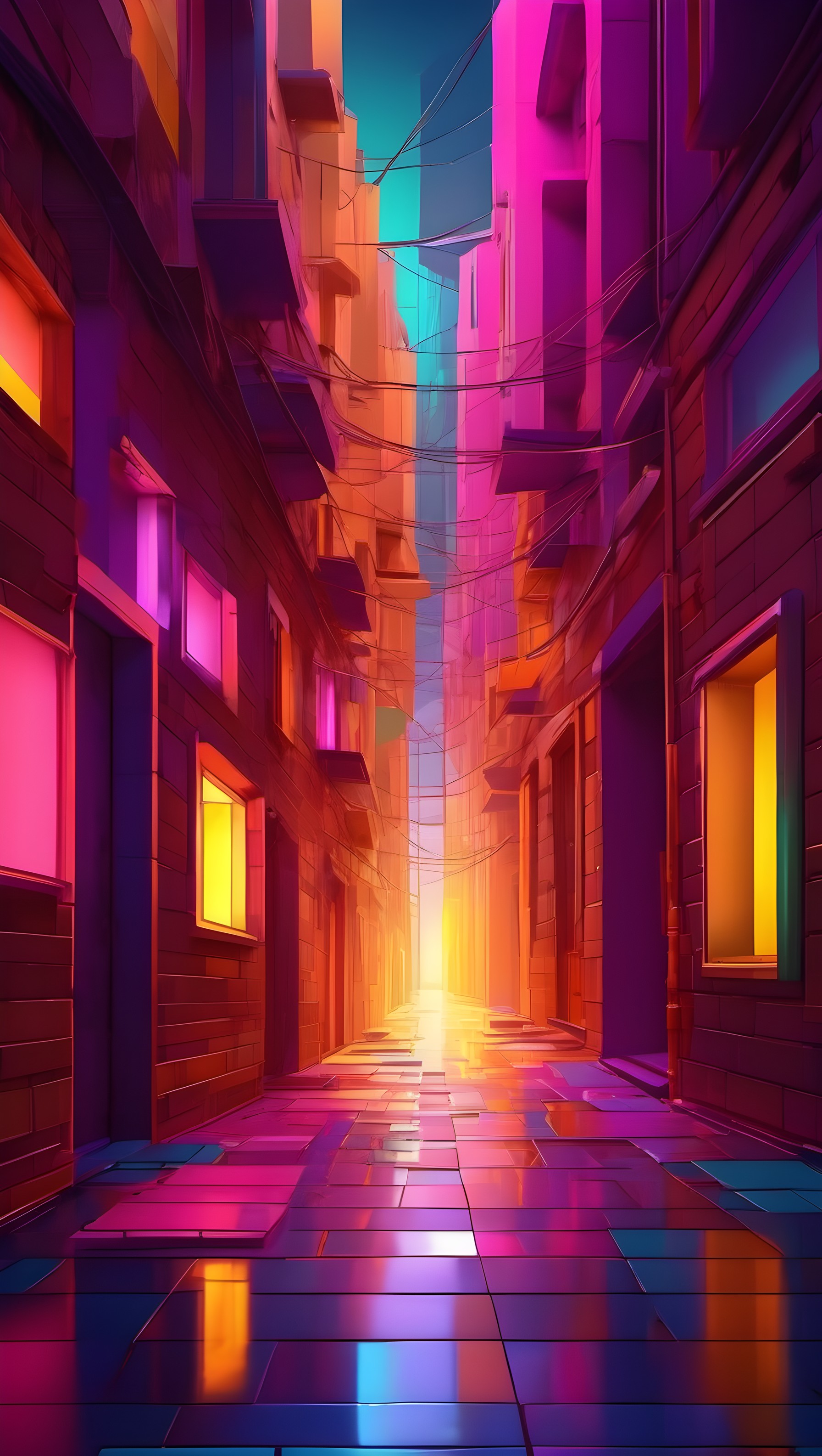 Vibrant Neon Cyberpunk City Alley Glow, neon alley, cyberpunk city, vibrant, futuristic, digital art, glowing