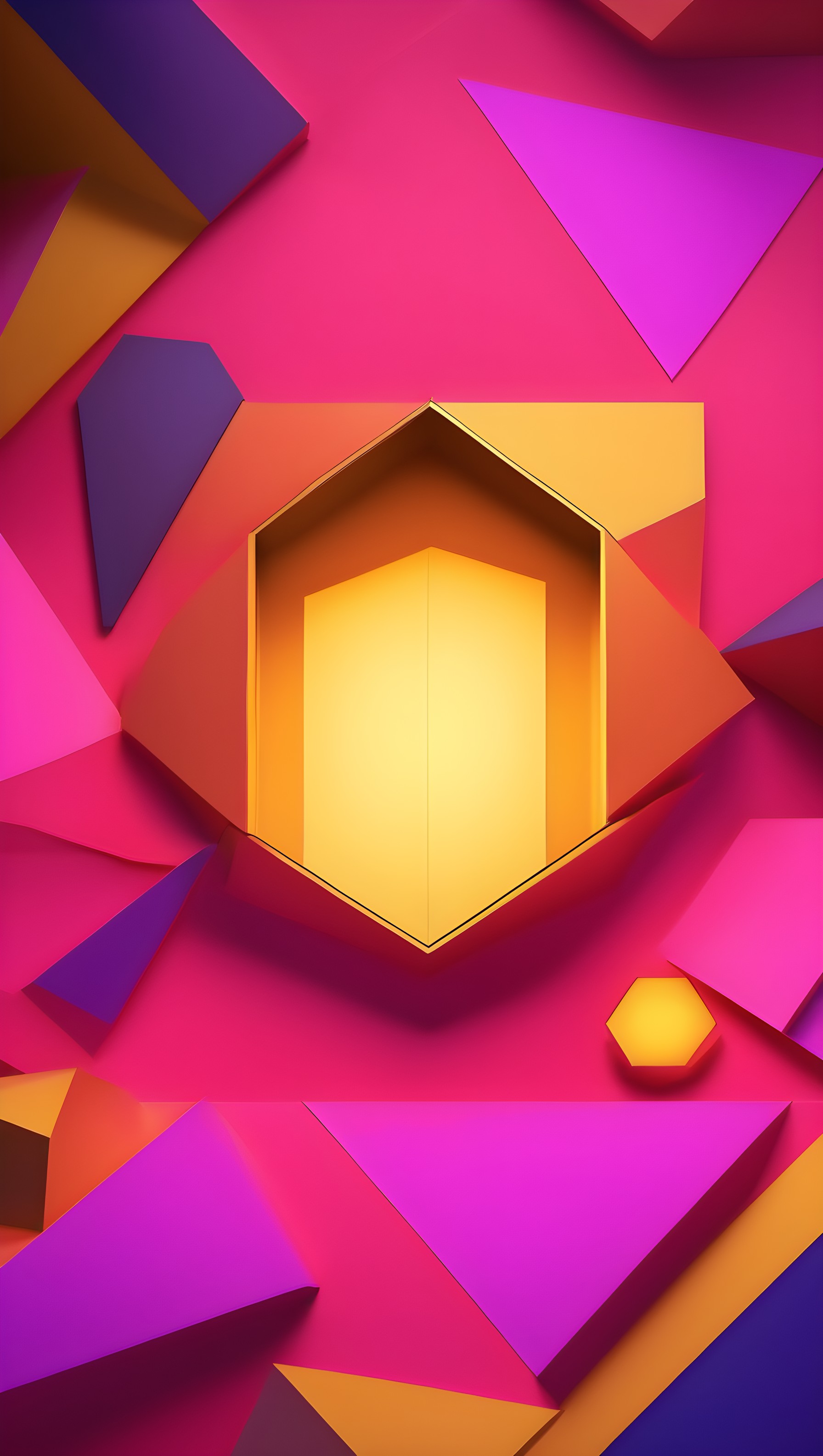 Vibrant Pink Gold Geometric Abstract 3D Wallpaper, abstract, geometric, 3d render, modern, vibrant, pink