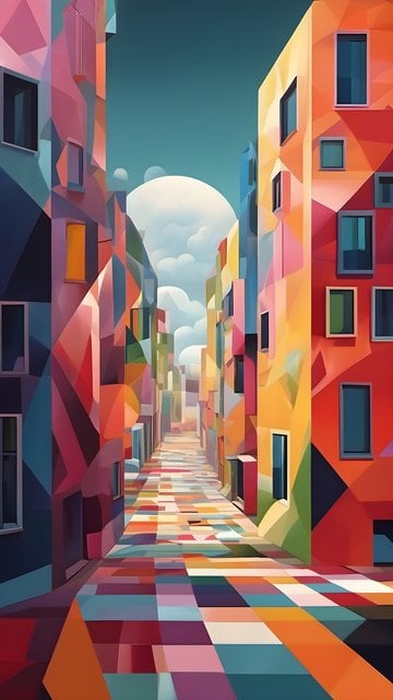 Vibrant Geometric Cityscape Alley Wallpaper