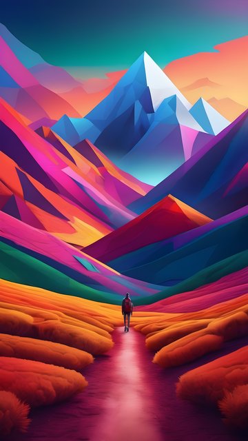 Vibrant Geometric Mountain Path Explorer Wallpaper