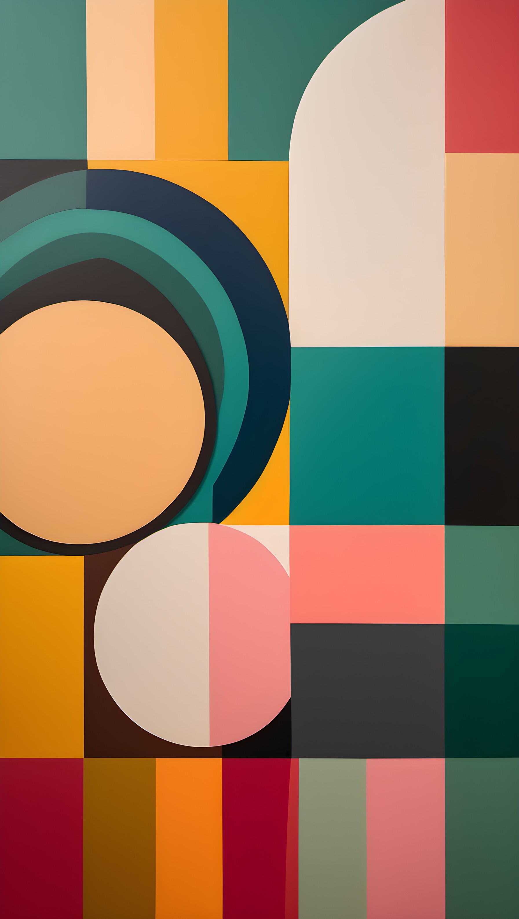 Abstract Geometric Shapes Color Block Art Wallpaper, geometric wallpaper, abstract shapes, color block art, modern design, teal yellow peach, aesthetic background