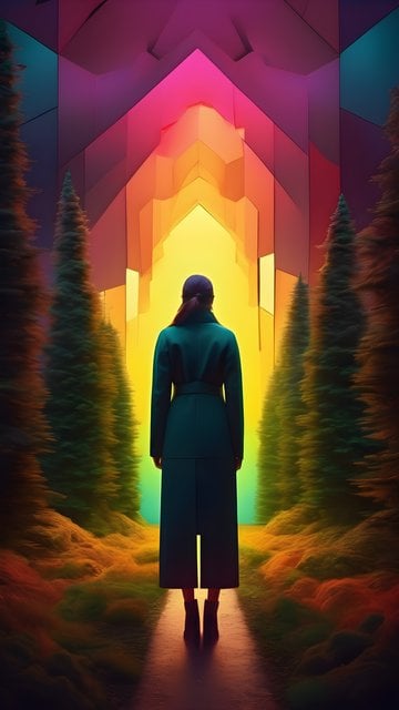 Vibrant Portal Journey Woman Fantasy Art Wallpaper