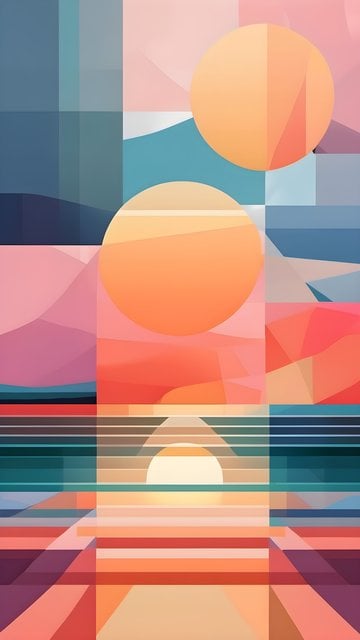 Abstract Geometric Sunset Horizon Art Wallpaper