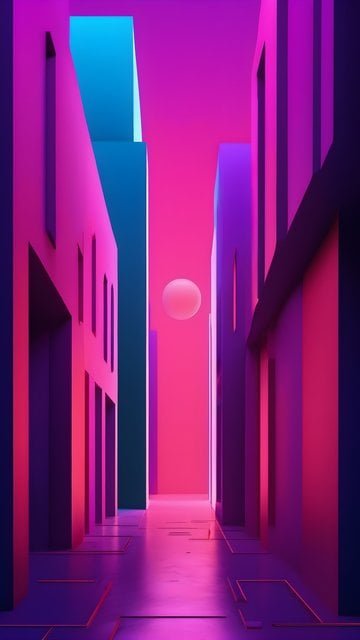 Neon Cyber City Alley with Glowing Sphere