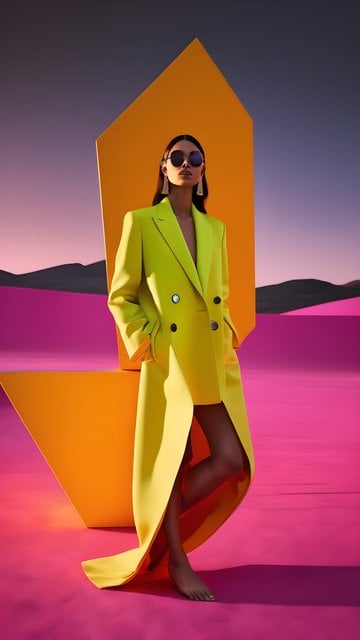 Vibrant Neon Fashion in Surreal Desert Landscape