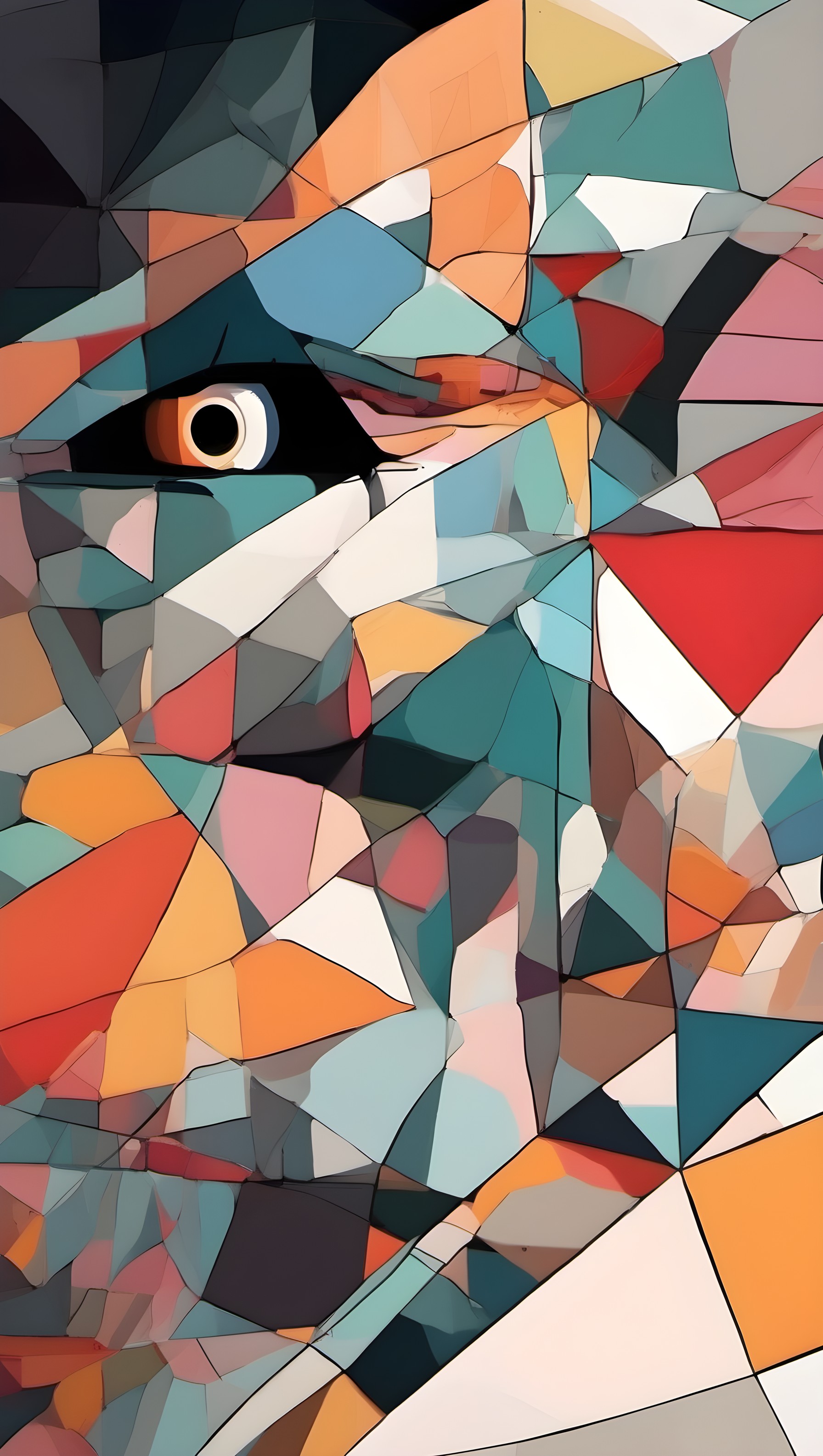 Abstract Geometric Eye Fragmented Art Wallpaper, geometric art, abstract wallpaper, eye portrait, modern art, phone background, colorful geometry