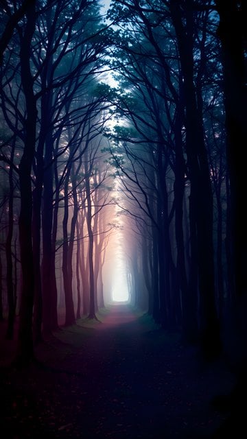 Ethereal Misty Forest Path Wallpaper