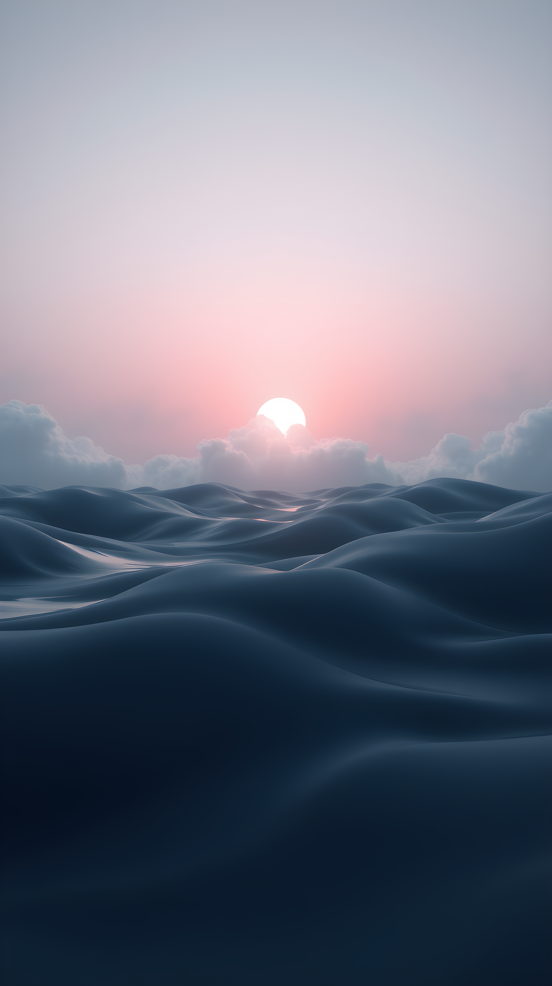 Minimalist Pink Sunset Over Abstract Blue Waves, abstract, minimalist, sunset, sunrise, waves, dunes