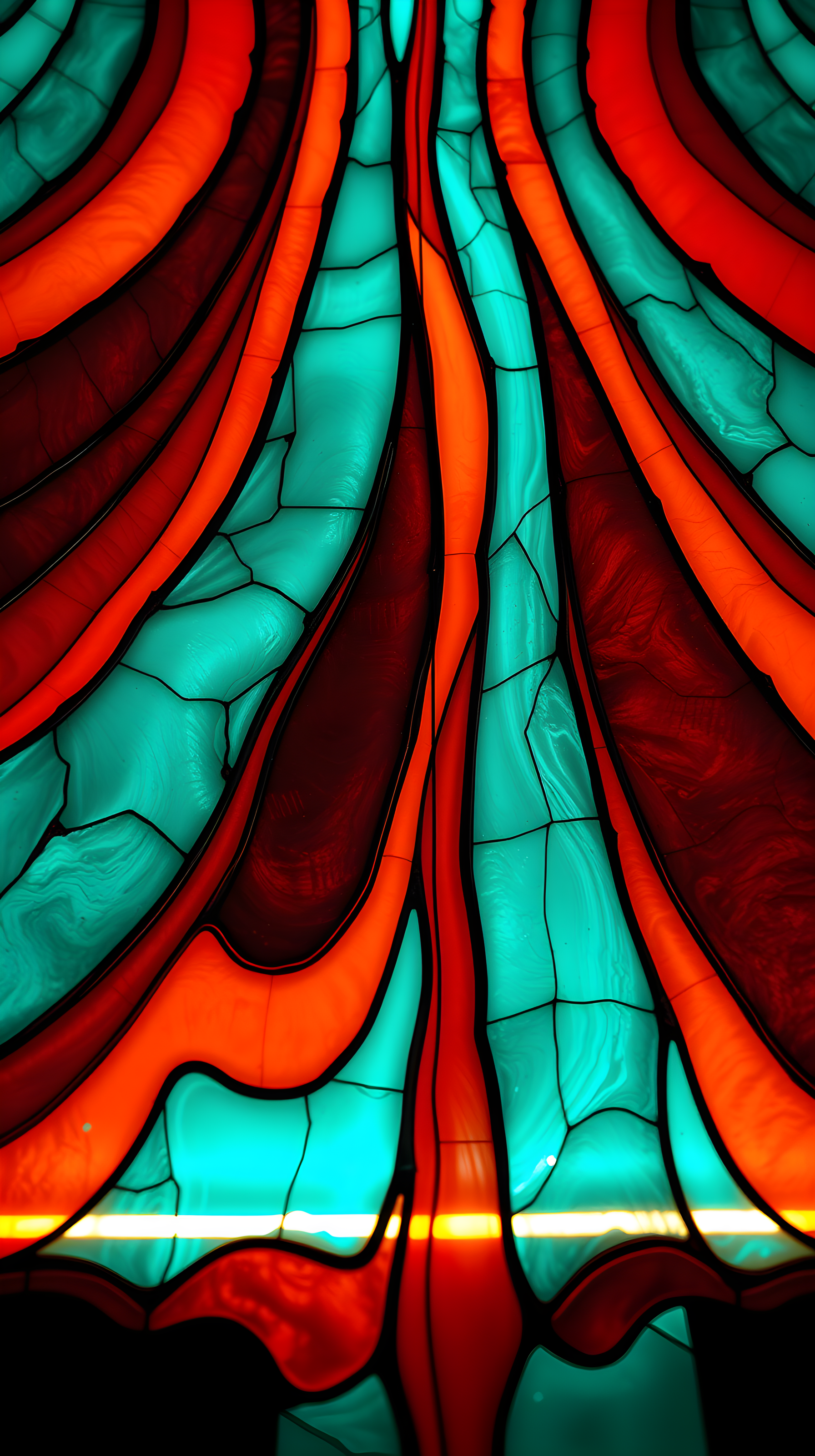 Vibrant Abstract Stained Glass Waves Phone Wallpaper, abstract, vibrant, stained glass, modern art, digital art, colorful