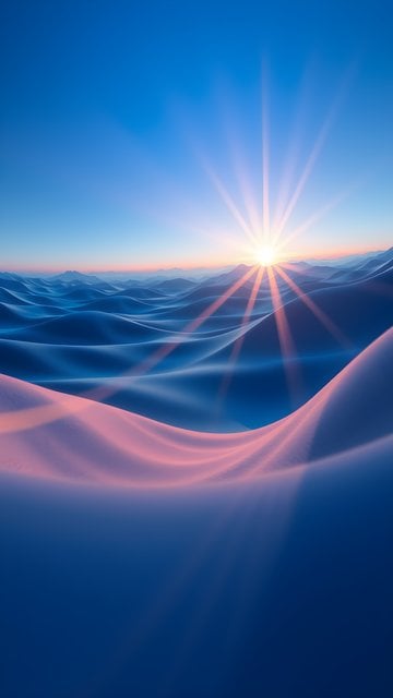 Radiant Sunrise Over Abstract Blue Dunes