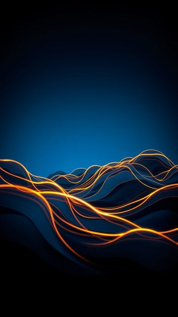 Abstract Dark Blue Waves with Glowing Orange Lines