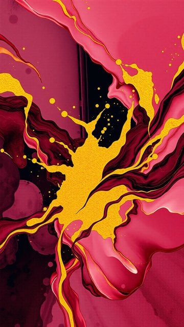 Abstract Gold Splatter on Crimson Fluid Art Wallpaper