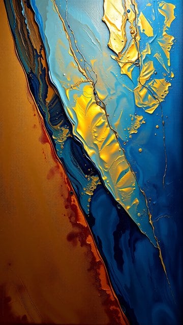Abstract Gold Blue Liquid Art Texture Wallpaper