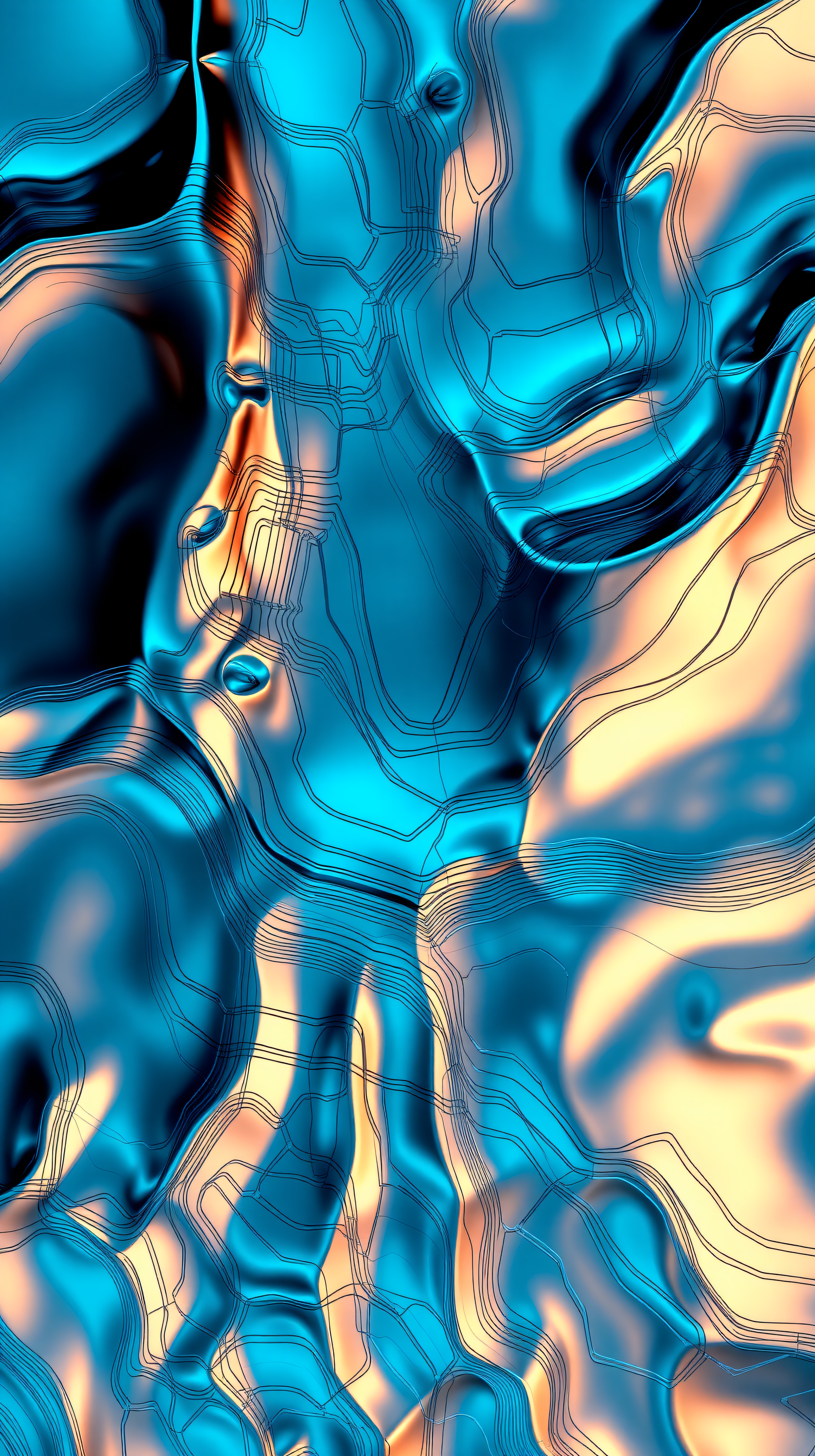 Vibrant Teal Orange Fluid Abstract Wallpaper, abstract, fluid art, metallic, teal, orange, vibrant