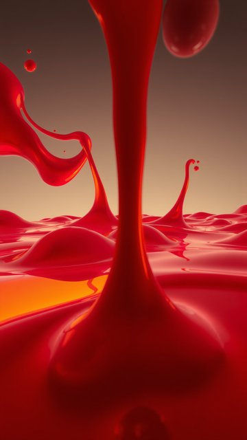 Glossy Red Fluid Waves Abstract Mobile Wallpaper